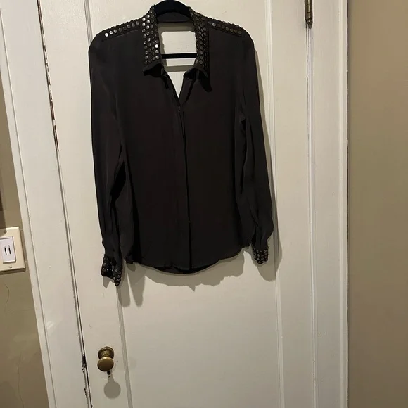 Haute Hippie Gray Button Down Shirt with Silver Studs - Picture 2 of 7